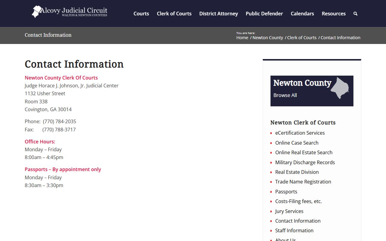 Newton County Clerk of Superior Court contact information