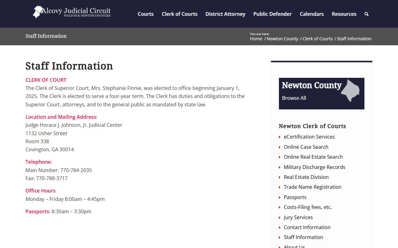 Newton County Clerk of Superior Court staff information