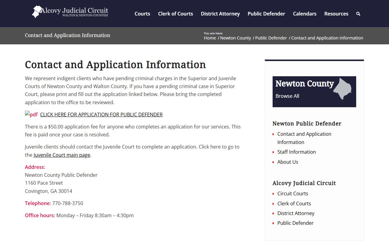 Newton County arrest records Public Defender contact and application