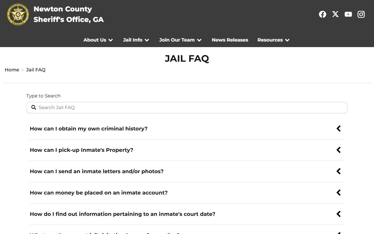 Newton County arrest records Jail FAQ