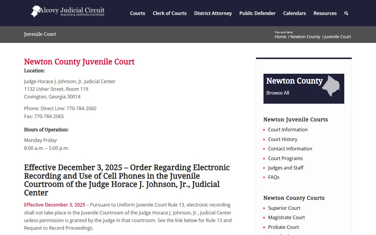 Newton County court dockets Juvenile Court overview