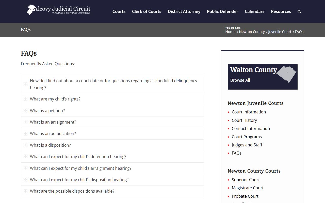 Newton County court dockets Juvenile Court FAQ