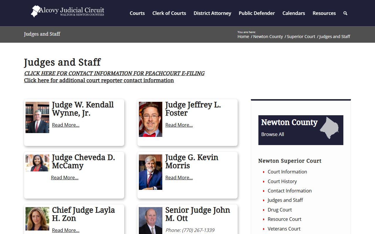 Newton County court dockets Superior Court judges and staff
