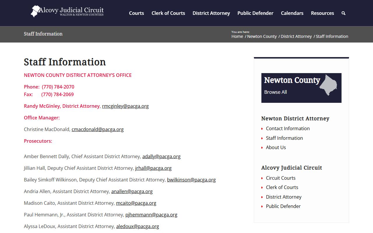 Newton County criminal court records District Attorney staff