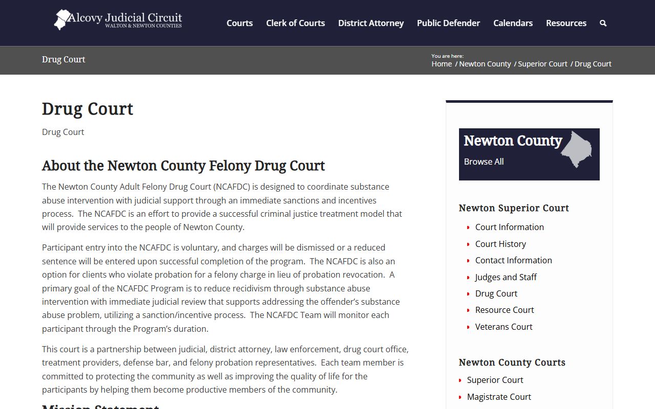 Newton County criminal court records Adult Felony Drug Court