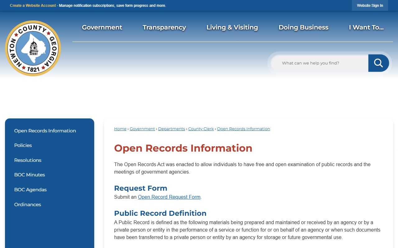 Newton County court records open records information page