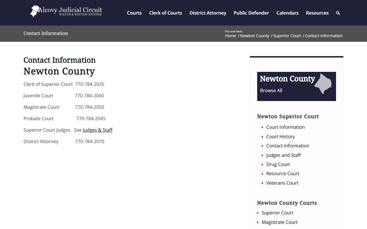 Newton County court records contact directory for court offices