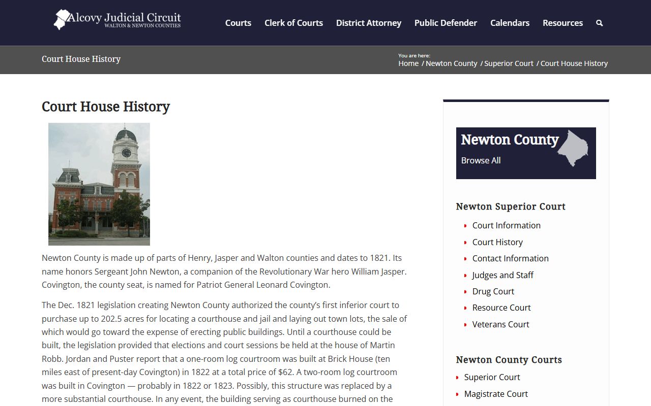 Newton County court records history page for Covington courts
