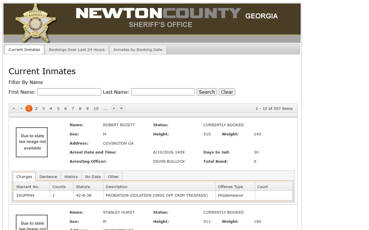 Newton County inmate records roster search portal