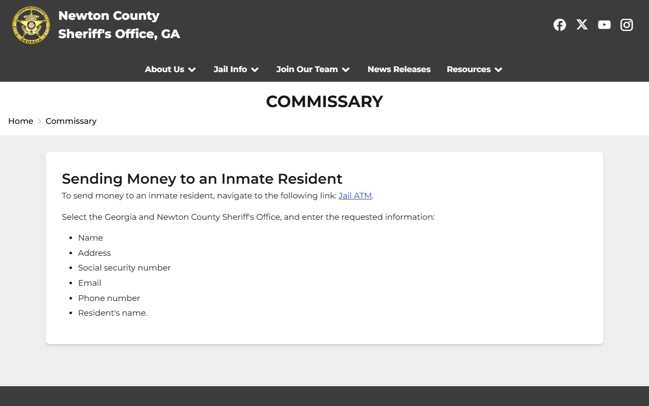 Newton County inmate records commissary page