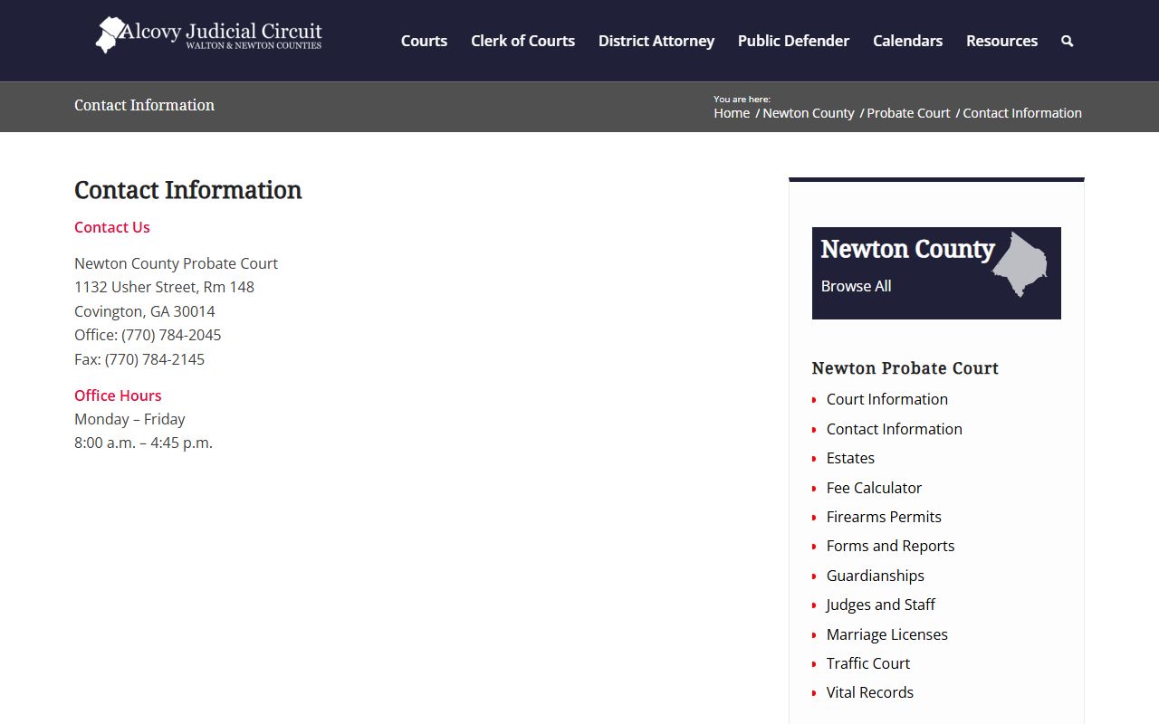 Newton County marriage records Probate Court contact information