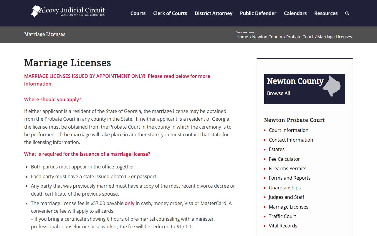 Newton County marriage records Probate Court marriage license page