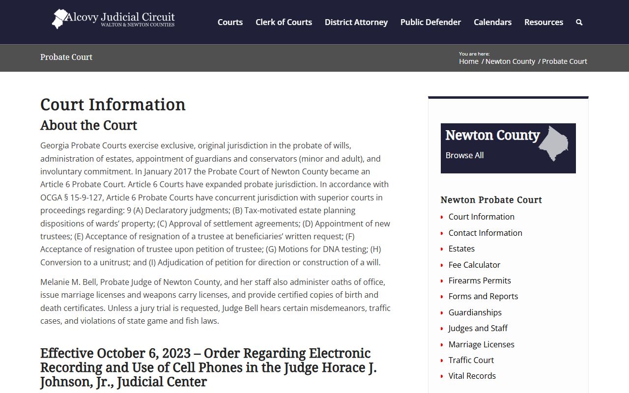 Newton County probate records Probate Court overview