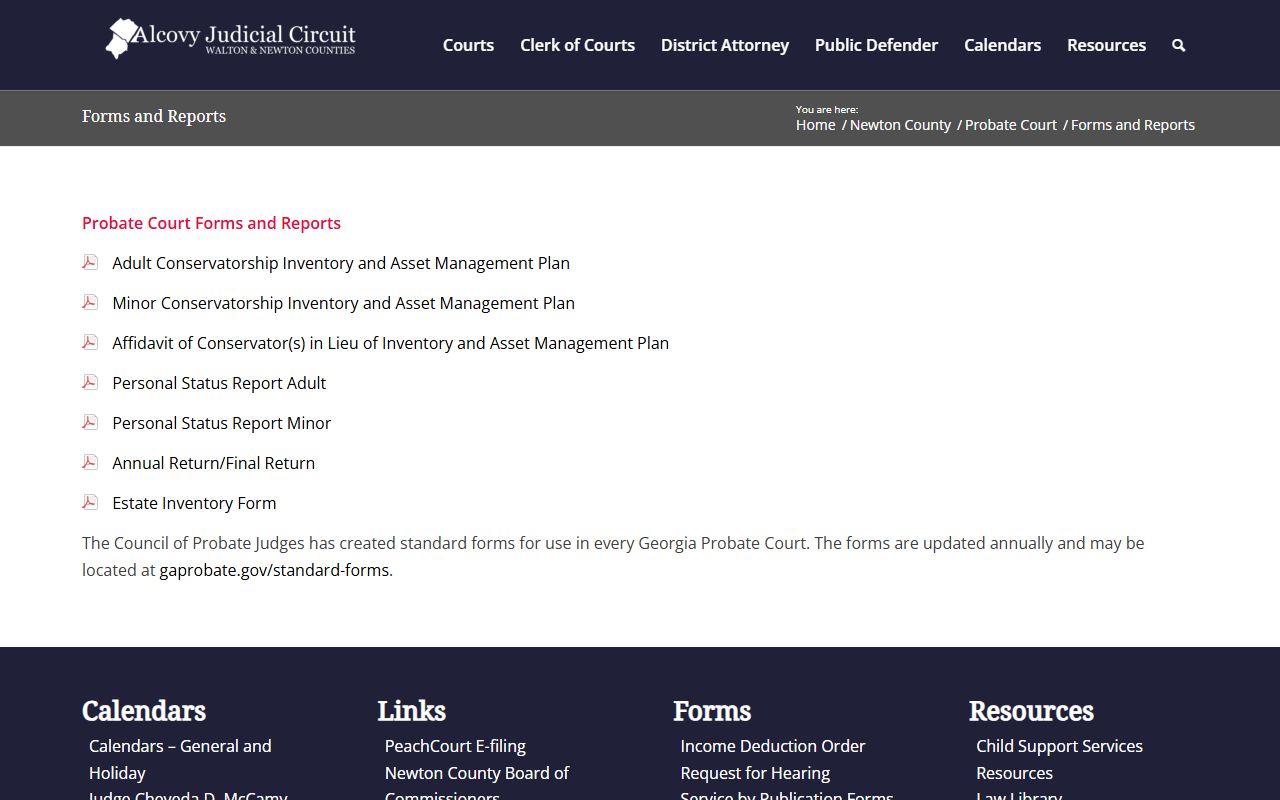 Newton County probate records forms and reports