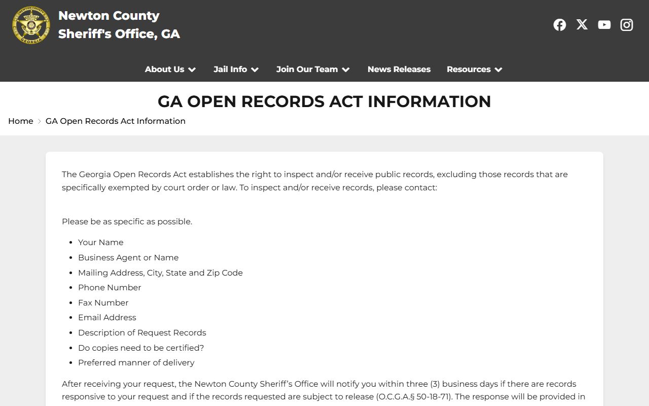 Newton County warrant records sheriff public records page
