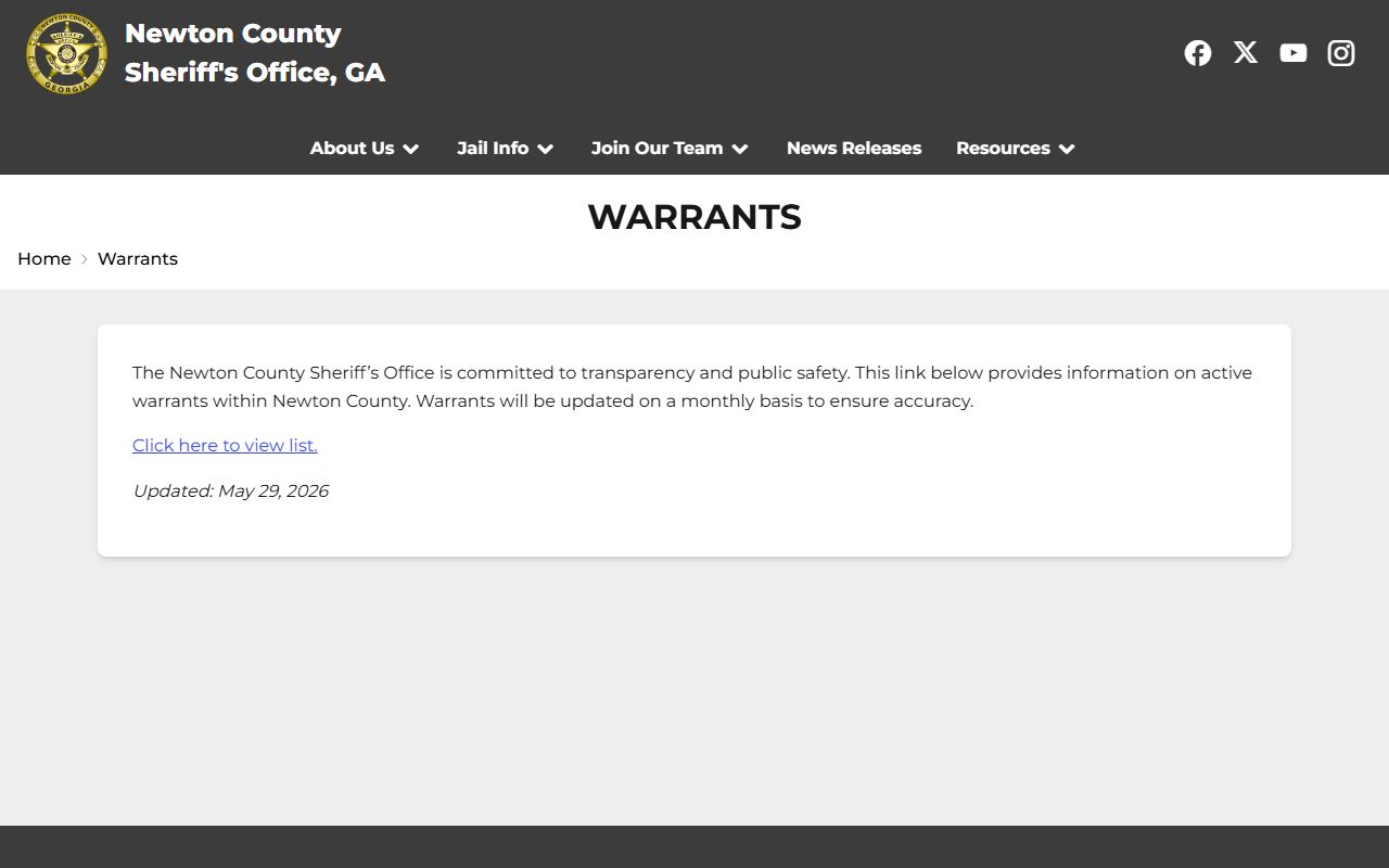 Newton County warrant records sheriff warrant page